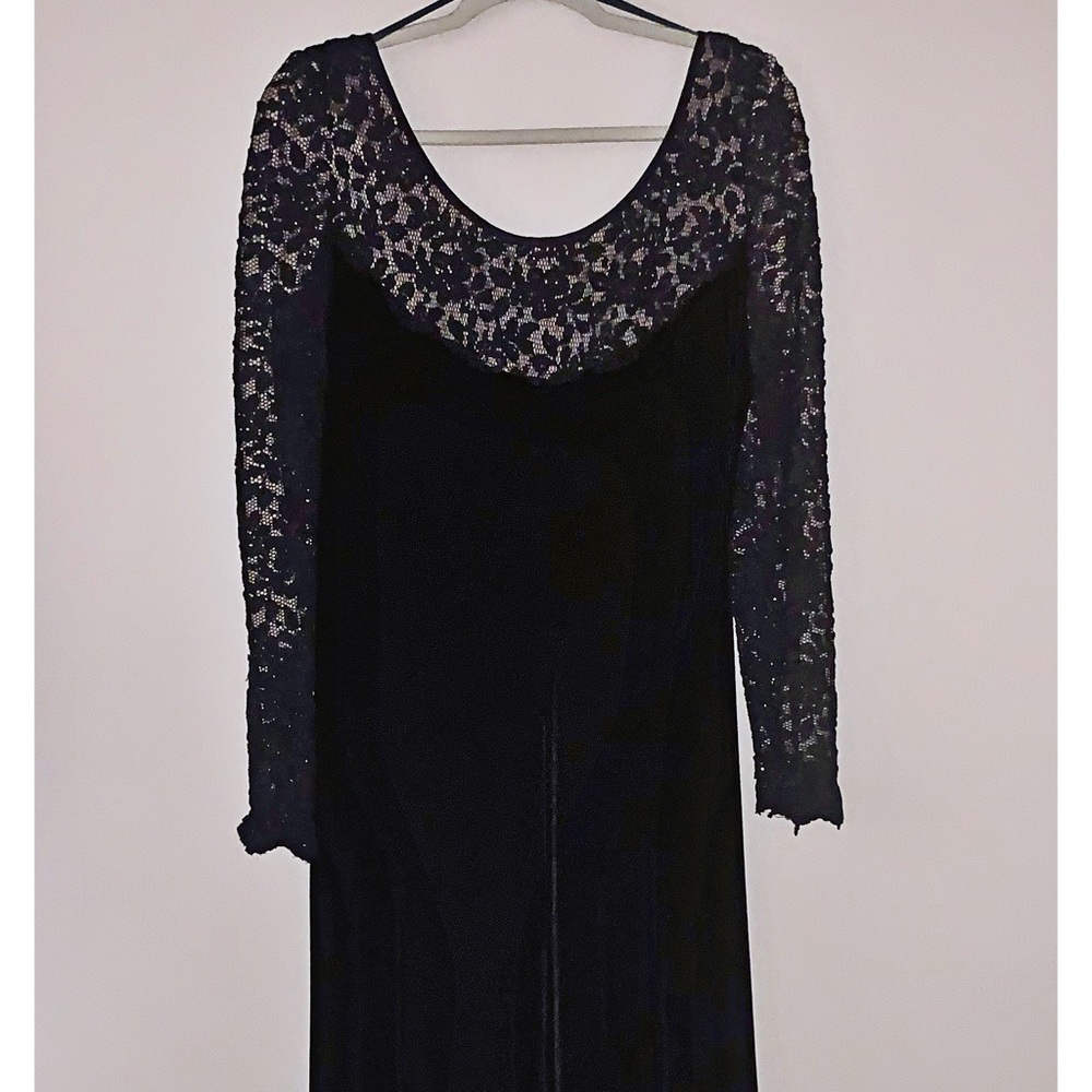 Vintage black velvet and lace dress.